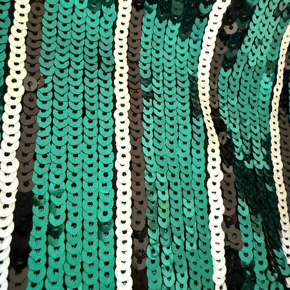 NBD x NAVEN | Green Black and White Striped Sequin High Neck Mini Dress | Small - Picture 8 of 8